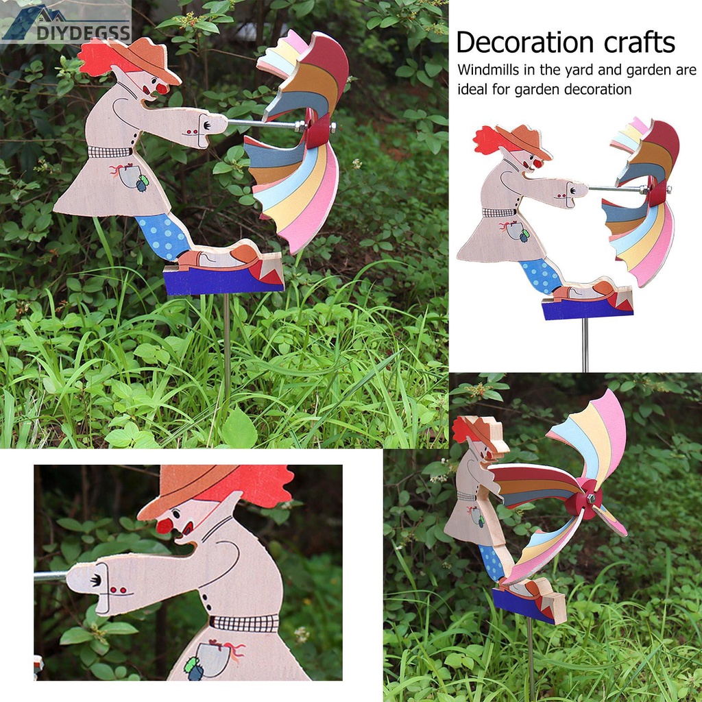 Diydegss2 Wooden Windmill Clown Garden Outdoor Statue Wind Spinner Decoration Crafts