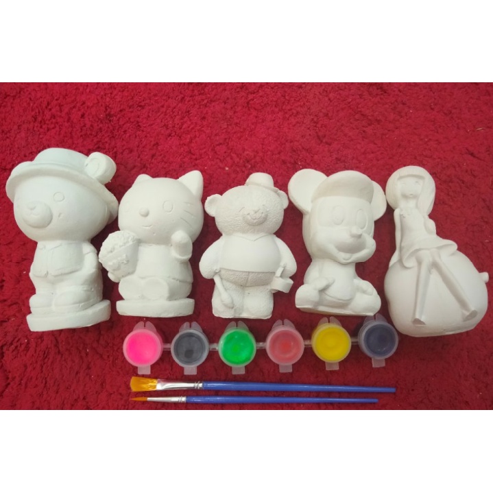 COMBO 5 Tượng tô màu, tượng thạch cao giá rẻ  + 1 vỉ 6 màu + 1 cọ vẽ