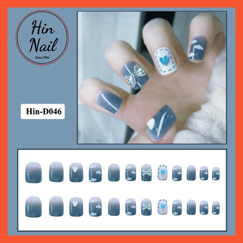 móng tay giả đính đá hình nơ trái tim Hin Nail cao cấp