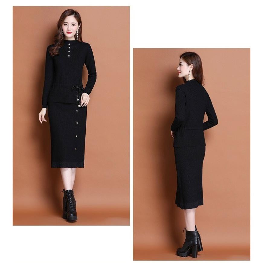 [HÓT HÓT] SET ĐẦM LEN PEPLUM EO RÚT DÂY CAO CẤP - MH538340