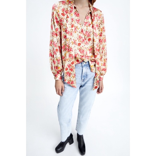 Áo sơ mi hoạ tiết hoa ZARA AUTH SIZE XS