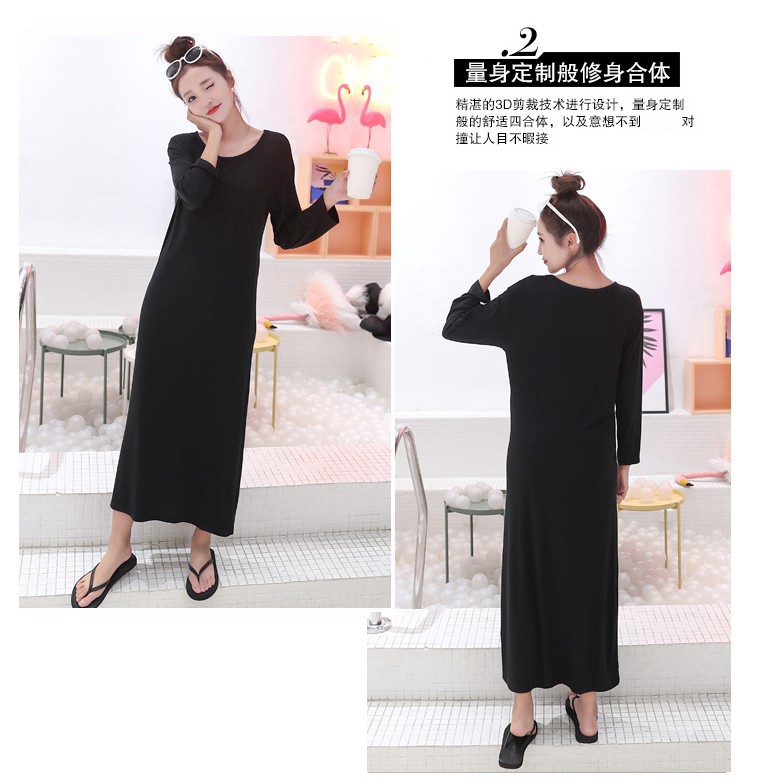 Đầm maxi dáng rộng cổ tròn tay dài họa tiết trơn có kích cỡ lớn 100KG mã C2002