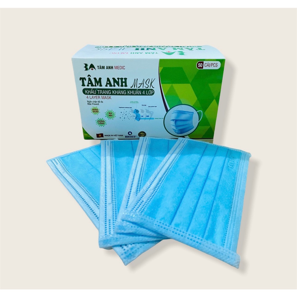 Khẩu Trang Y Tế 4 Lớp Có LOGO,Hộp 50 Chiếc Kháng Khuẩn TÂM ANH_ bao bì shop