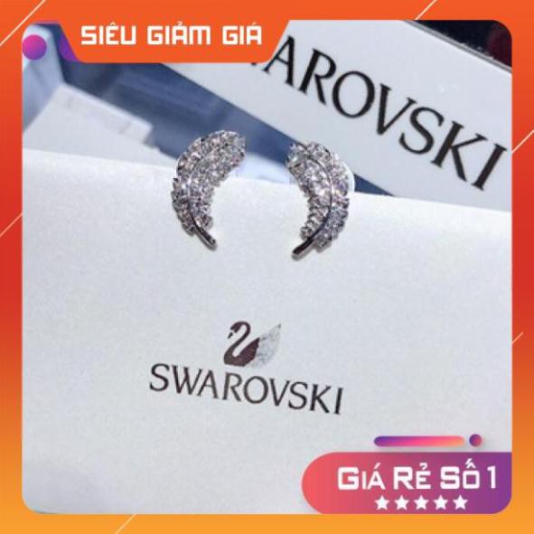 [New 2021] Bông tai hình lông vũ màu silver xỏ lỗ đinh tán màu trắng Swarovski  ⚜️Hàng Authentic⚜️