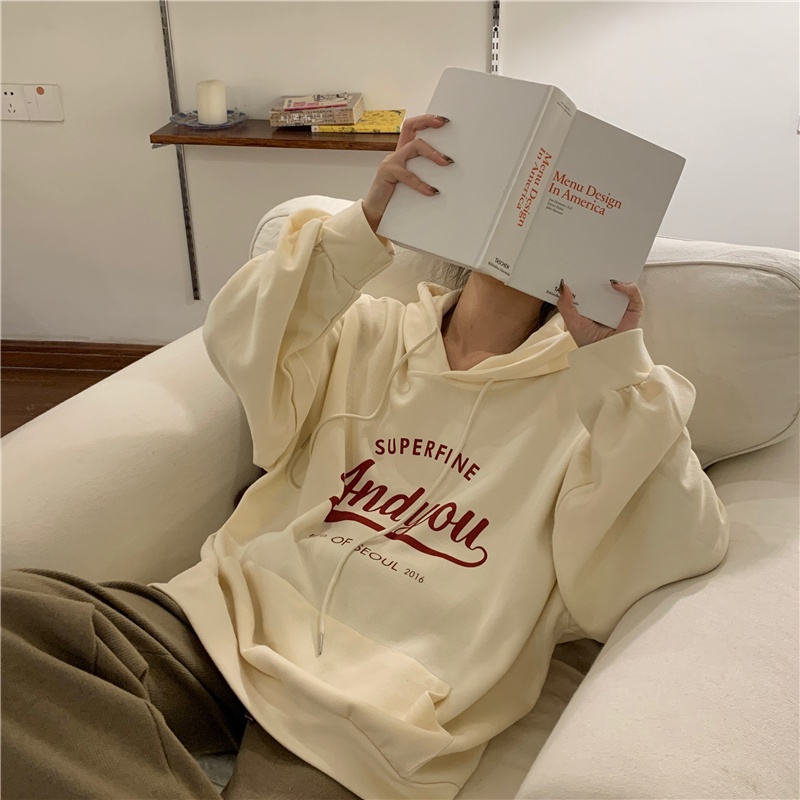 Áo hoodie SUXI dáng rộng màu sắc thời trang Hàn Quốc cho nữ