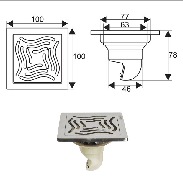 PHỄU THOÁT SÀN CHỐNG MÙI HÔI 10x10cm INOX NX131ts-L