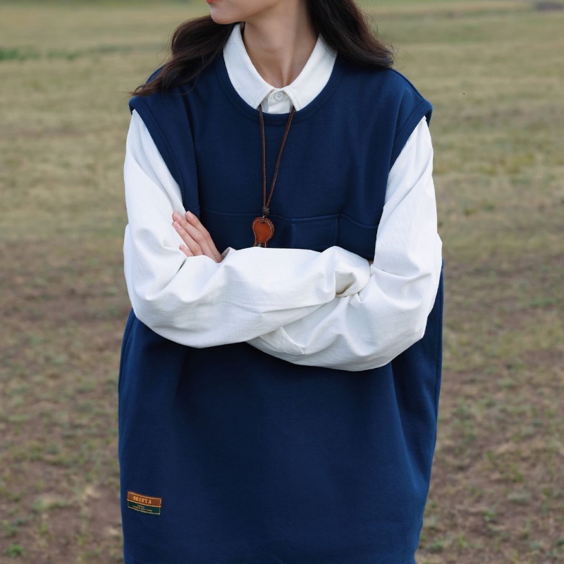 ✦AFFLIGA✦Áo Sweater Dệt Kim Không Tay Dáng Rộng Màu Sắc Đơn Giản Phong Cách Nhật Bản Cho Nam Giới