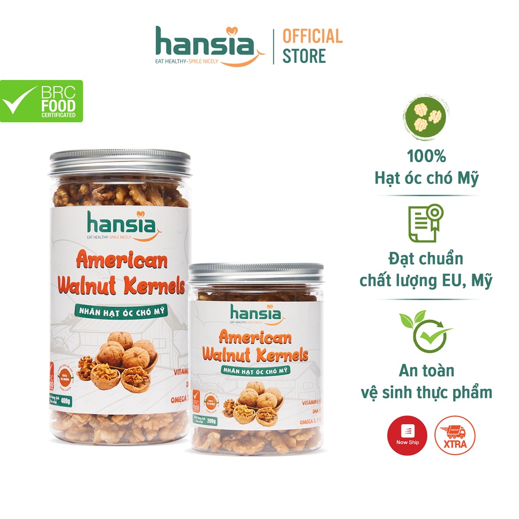 Nhân Hạt Óc Chó Vàng Mỹ Organic HANSIA Giàu Omega 3 Và Dinh Dưỡng Tốt Cho Mọi Lứa Tuổi, Dễ Ăn Béo Ngậy Hộp 200g - 400g