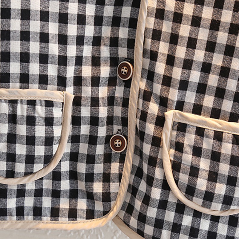 Áo khoác cotton phối len cashmere họa tiết sọc ca rô phong cách Hàn Quốc thời trang cho bé