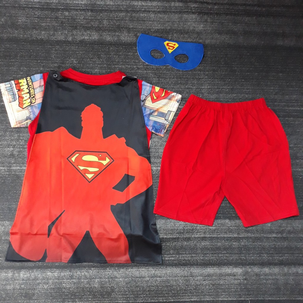 Bộ Super Man Lửng  Màu Đỏ in 3D sắc Nét, Vải Thun Cotton co Giãn 4 Chiều (Tặng Choàng Nạ)