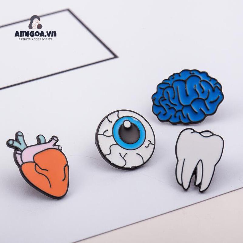 Ghim Cài Cổ Áo Hình Bộ Não Quả Cầu Mắt Trái Tim Sáng Tạo Vui Nhộn