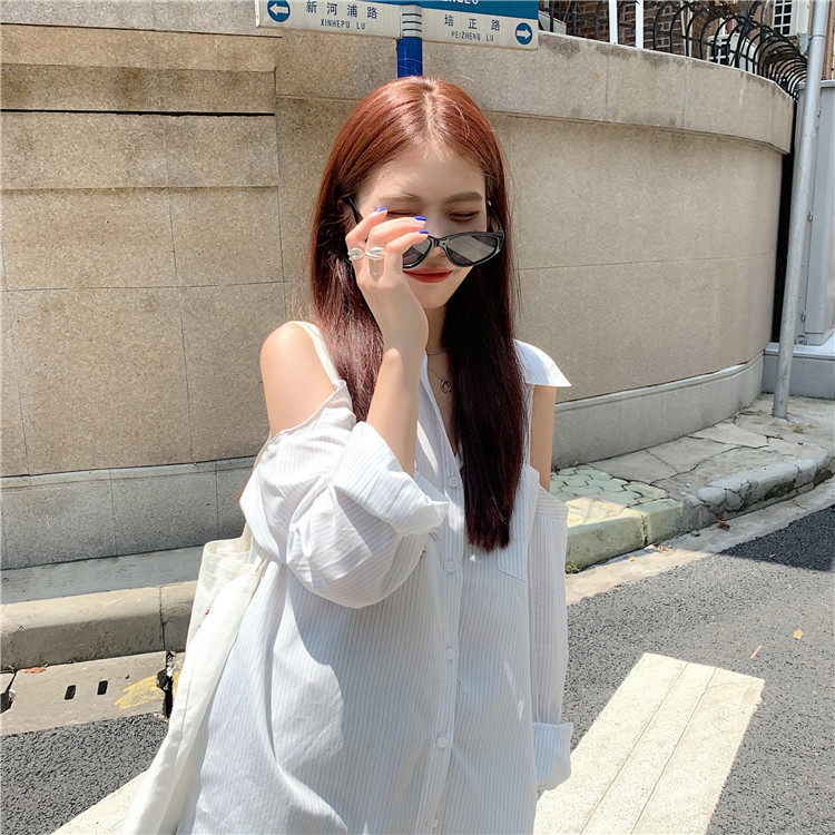 Áo Sơ Mi Nữ Tay Dài Dáng Rộng Hở Vai Phong Cách Hàn Quốc | BigBuy360 - bigbuy360.vn