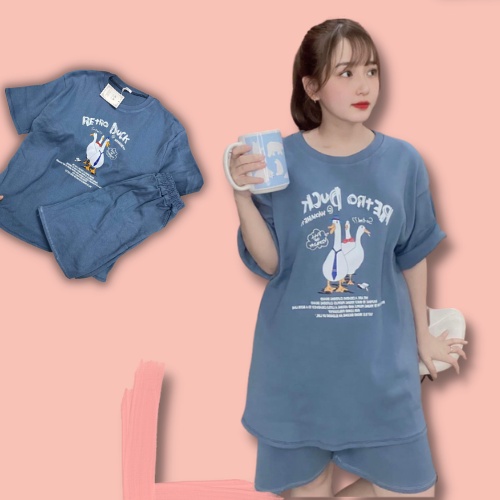 Bộ quần áo UNISEX nữ cực đẹp cực Cute, Set quần áo sơ mi form rộng thoái mái chất cotton thoáng mát