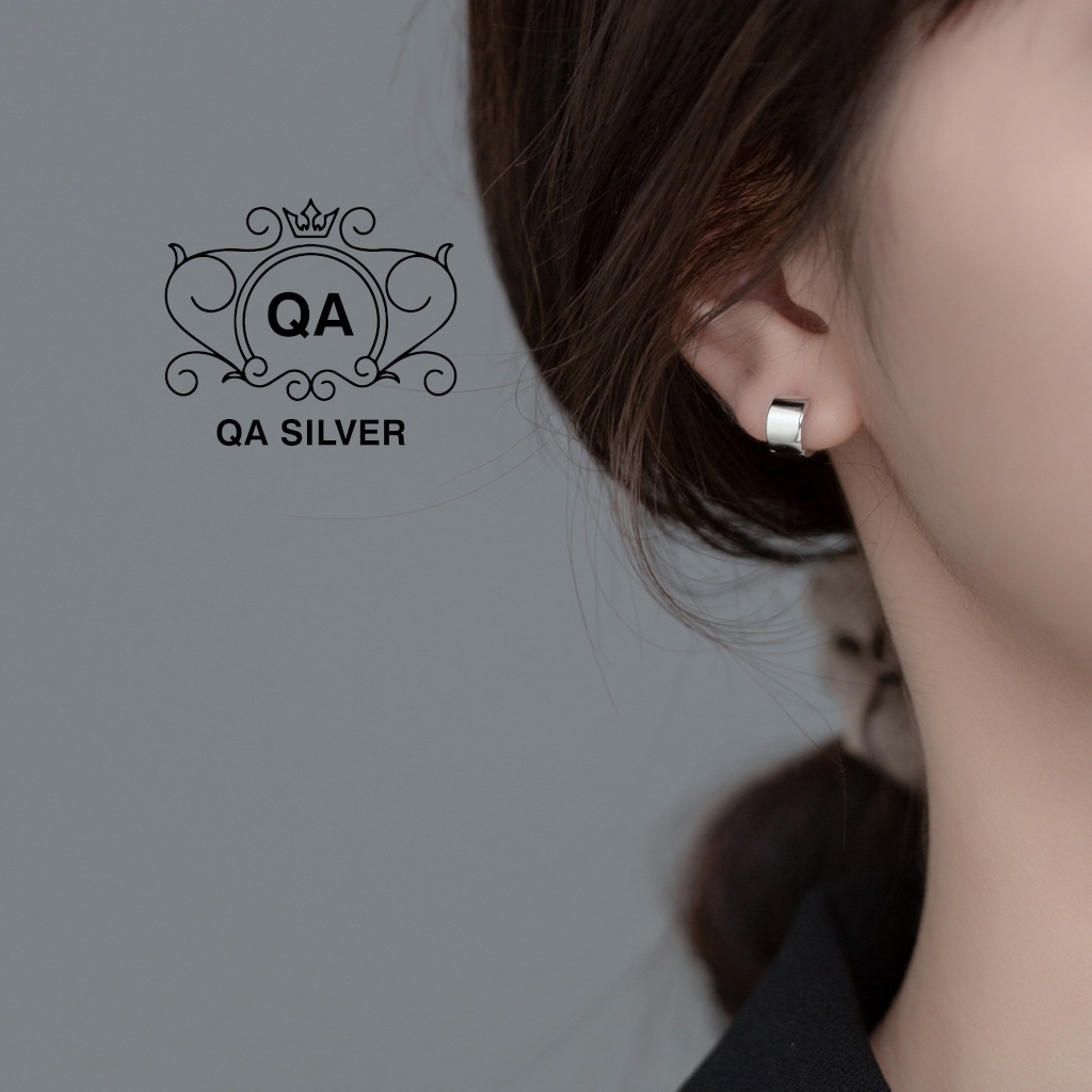 Khuyên tai bạc 925 vòng tròn dày bản 5mm bông nữ kẹp sát vành S925 HOOP QA Silver Earrings EA220805