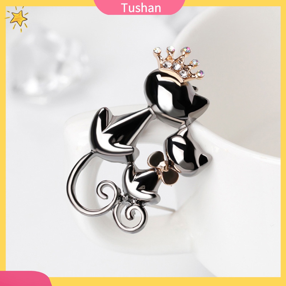 Trâm Cài Áo Hình Mèo Đội Vương Miện Đính Đá Dễ Thương