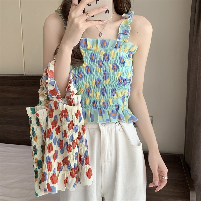 Áo Hoa Hai Dây Dáng Ngắn Thời Trang Cho Nữ