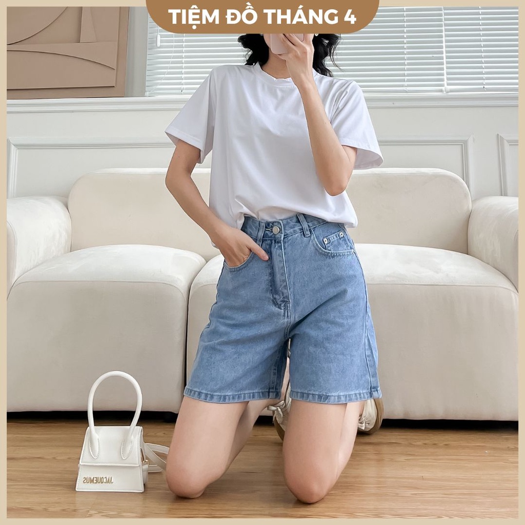 Quần Short Nữ Chất Jeans Trơn Ống Rộng Cạp Cao TIỆM ĐỒ THÁNG 4 JEANS NGỐ