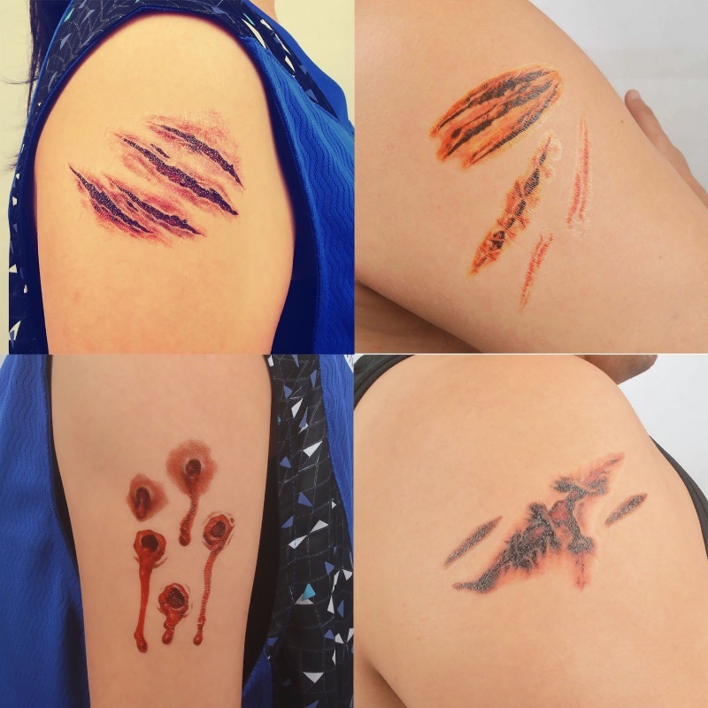 1 Tờ Hình Xăm Dán Tạm Thời Chống Nước Lâu Trôi Hình Vết Sẹo Phong Cách Halloween