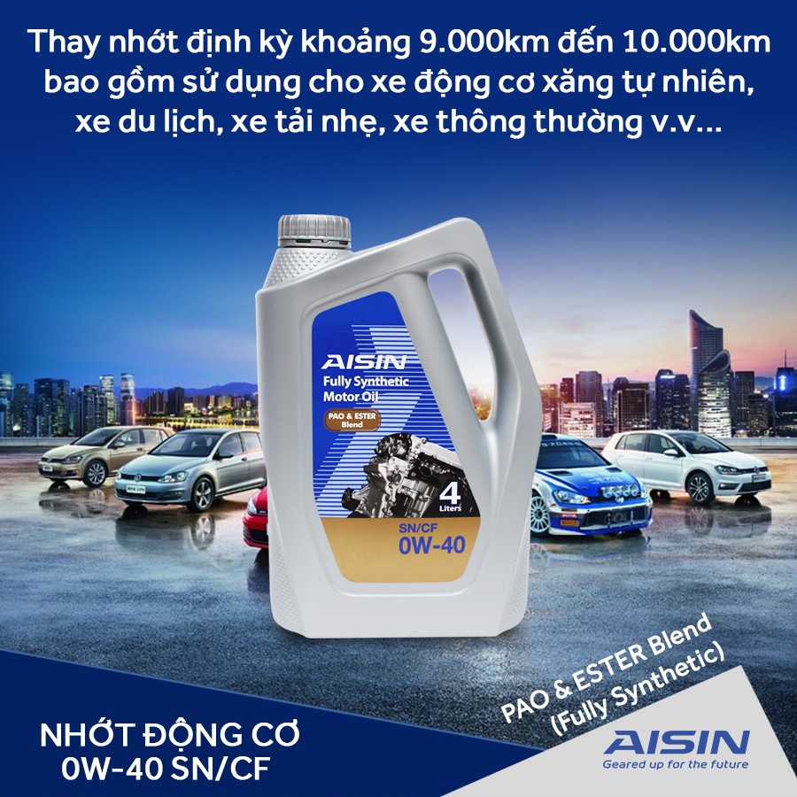 Nhớt Động Cơ AISIN ESEN0044P 0W40 SN / CF Pao &amp; Ester Blend 4L