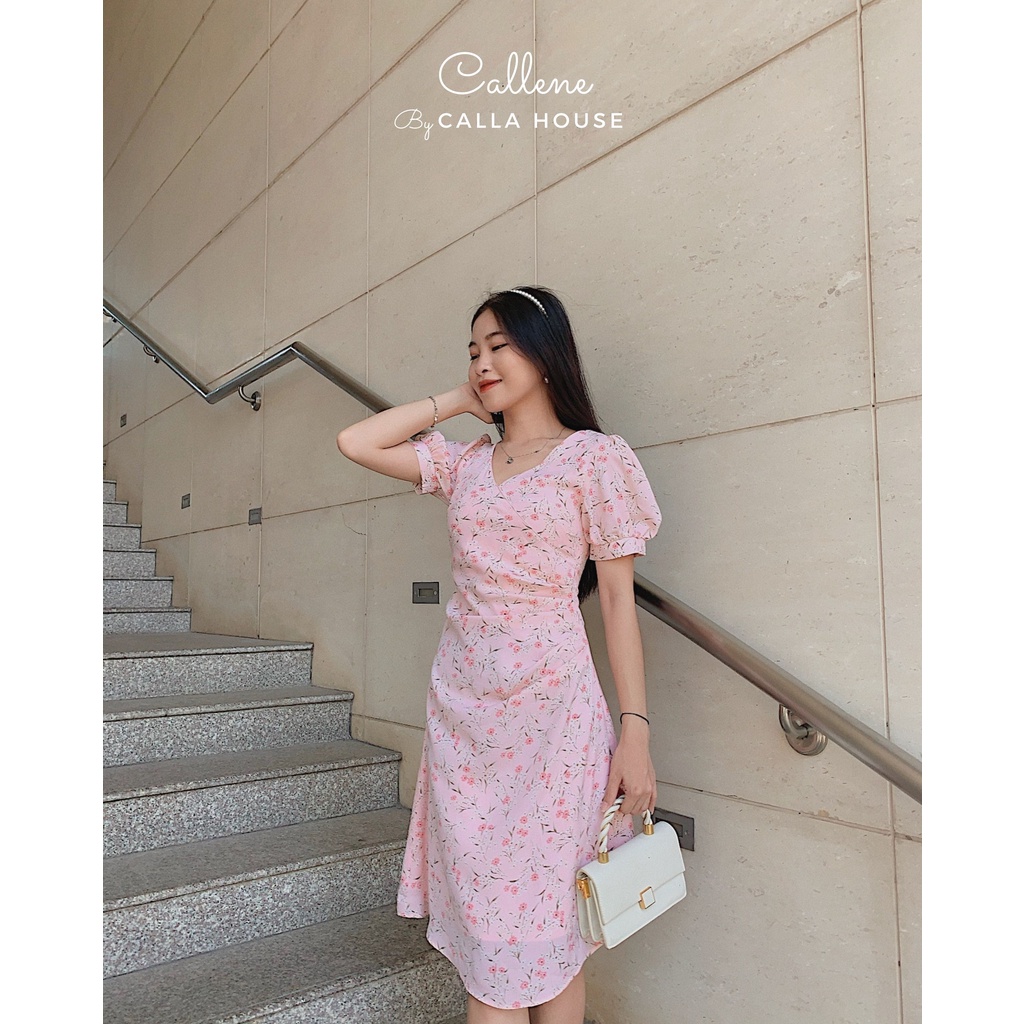 Đầm hoa hồng xếp ly xéo cổ Callene (CC274)