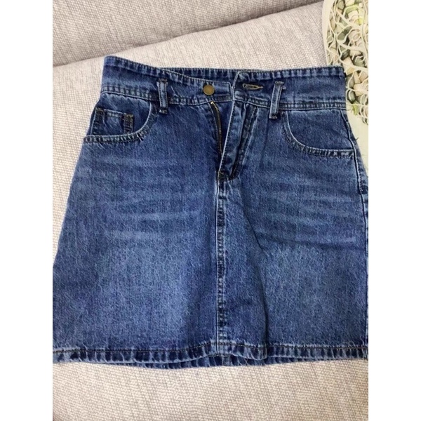 Chân váy chữ A jeans cạp cao