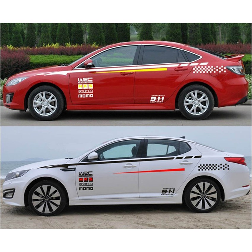Decal dán sườn ô tô, tem dán sườn xe hơi D-127 Mầu Đen đỏ - Tặng kèm dụng cụ dán
