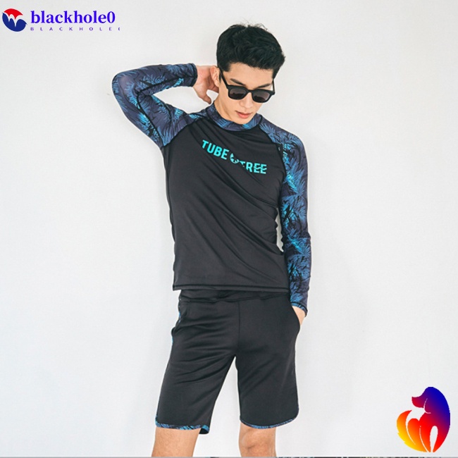 BH 2pcs Women Sunscreen Swimsuit  Set Top + Shorts Long Sleeve Floral Printed Quick-drying Split Swimsuit Swimwear