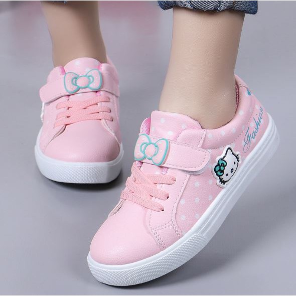 Giày thể thao hồng bé gái Hello Kitty nơ xinh xắn quai dán tiện lợi