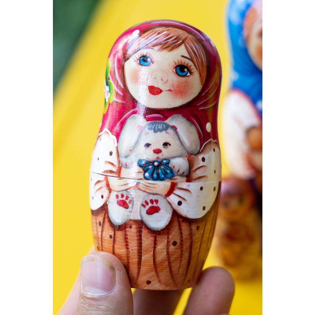 (SIÊU CUTE) BỘ BÚP BÊ NGA MATRYOSHKA 5 LỚP 15CM &quot;BÉ MISA ÔM GẤU&quot; CỰC DỄ THƯƠNG QUÀ LƯU NIỆM NGA ĐỘC ĐÁO GIÁ ƯU ĐÃI NHẤT