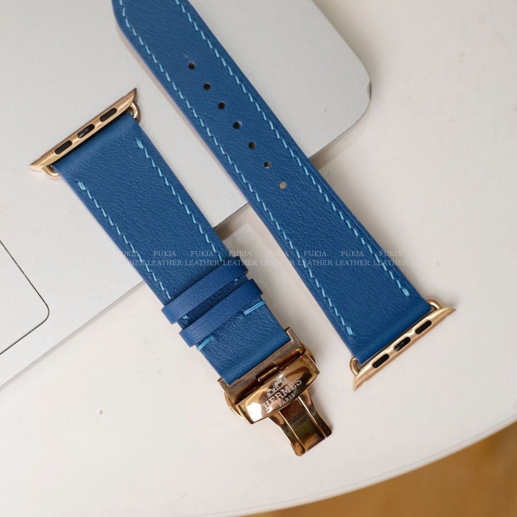 Dây da thủ công Swift Xanh Dương dành cho Apple Watch, đồng hồ thông minh, đồng hồ cơ