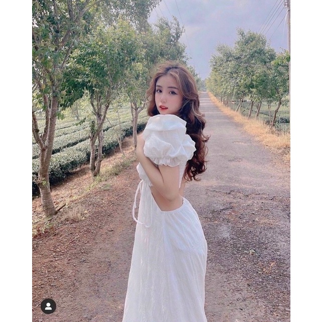 Đầm dài xanh cutout lưng viền bèo | BigBuy360 - bigbuy360.vn