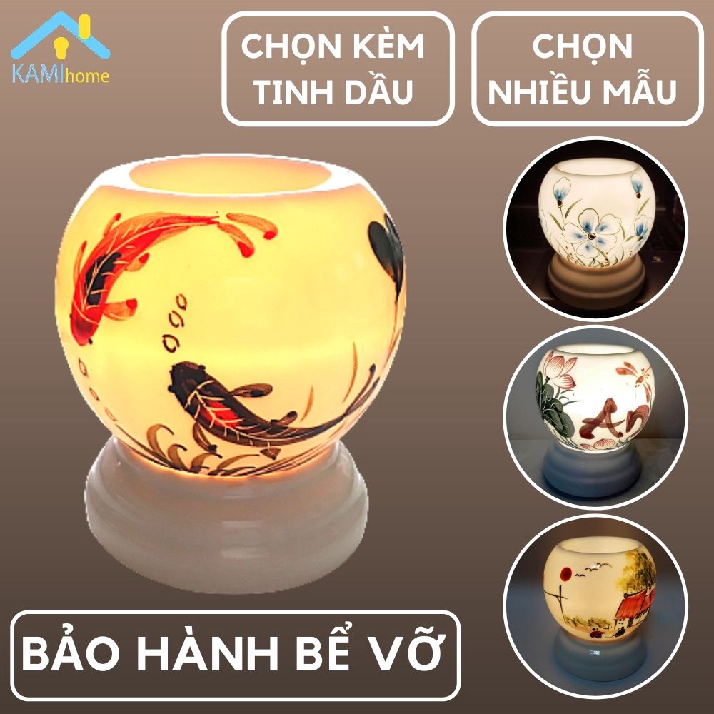 Đèn xông tinh dầu kiêm đèn ngủ Gốm Việt Nam (Chủ đề Cá và Mẫu khác) Tặng 1 bóng đèn thơm phòng