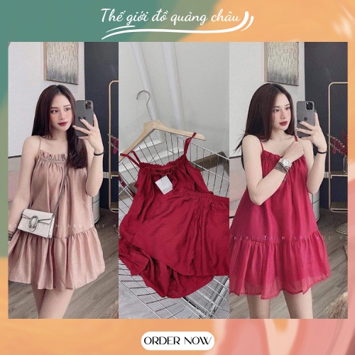 Set Váy Ngủ Nữ Bao Gồm Kèm Quần Đùi - Chất Lụa Mát Hàng Cao Cấp (VN5)