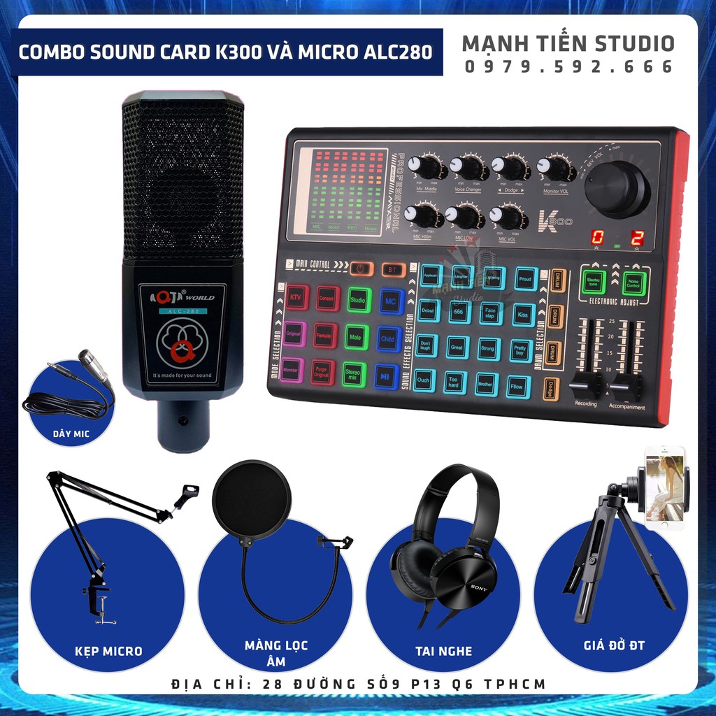 [tặng full phụ kiện] trọn bộ combo micro ALC280 + sound card K3000 + full phụ kiện livestream karaoke thu âm phòng thu