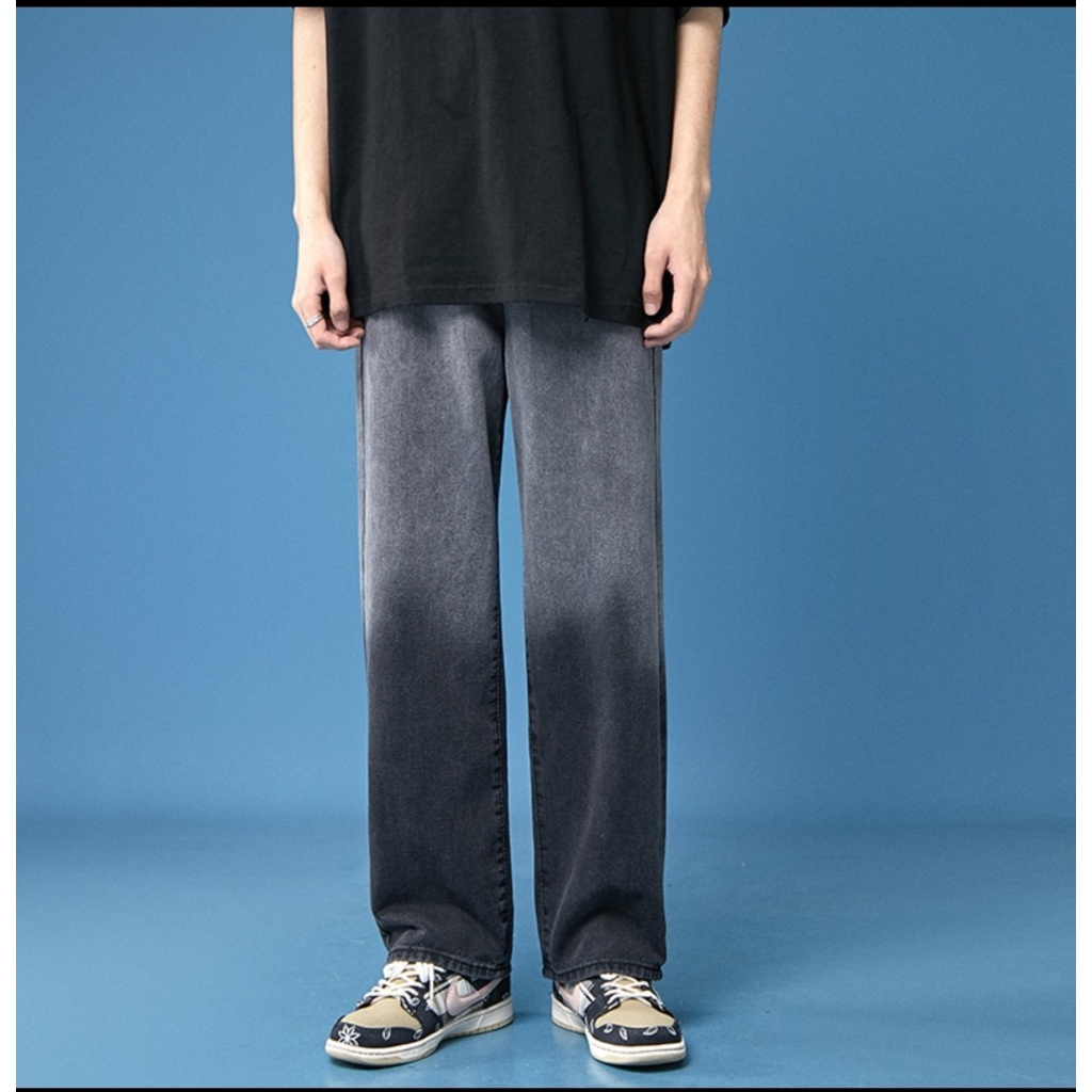Quần jean nam baggy ống rộng wash 2 màu thời trang - quần bò nam - phong cách hàn quốc-Ống Suông Unisex
