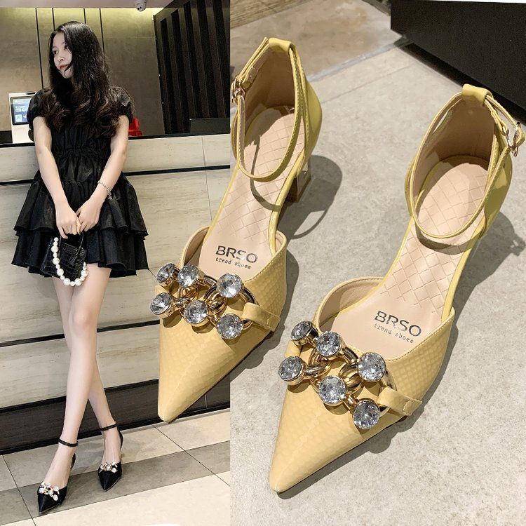 Giày Cao Gót Da Mềm Đính Đá Thoáng Khí Thời Trang Cho Nữ
