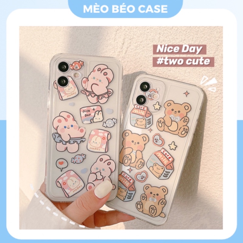 (SIÊU RẺ) Ốp lưng iphone trong suốt gấu nâu, thỏ hồng dễ thương 7plus/8/8plus/x/xr/xs/11/12/13/pro/max/plus/promax