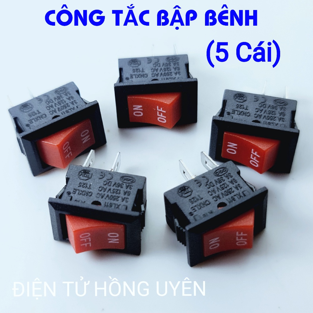 Combo 5 cái Công tắc bập bênh 2 chân, Kdc1-11 6A-125V 3A-250v 13 x 9mm (loại nhỏ). Công tắc điện on off bập bênh