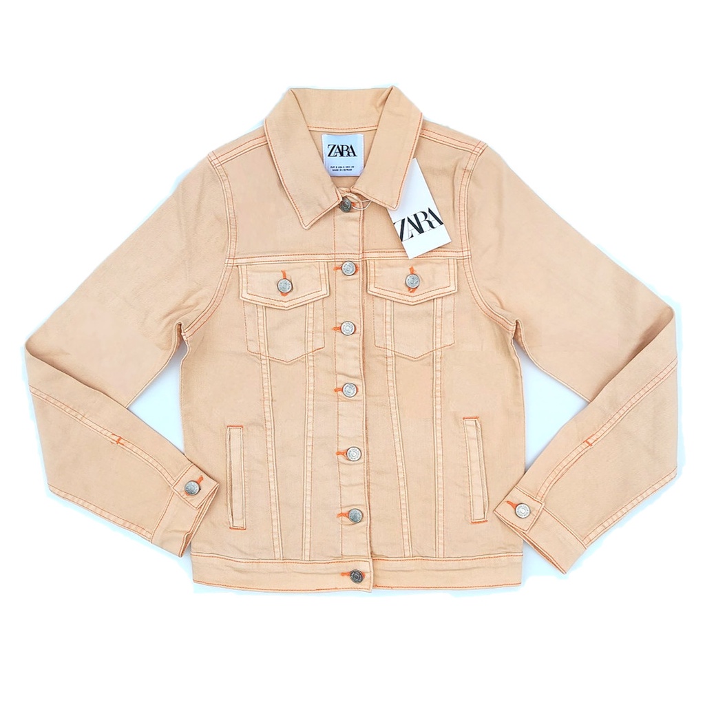 Áo Khoác DENIM Z.A.R.A Thêu Chỉ Nổi Màu Cam  Trẻ Trung - Hàng Còn Nguyên Tem Mác