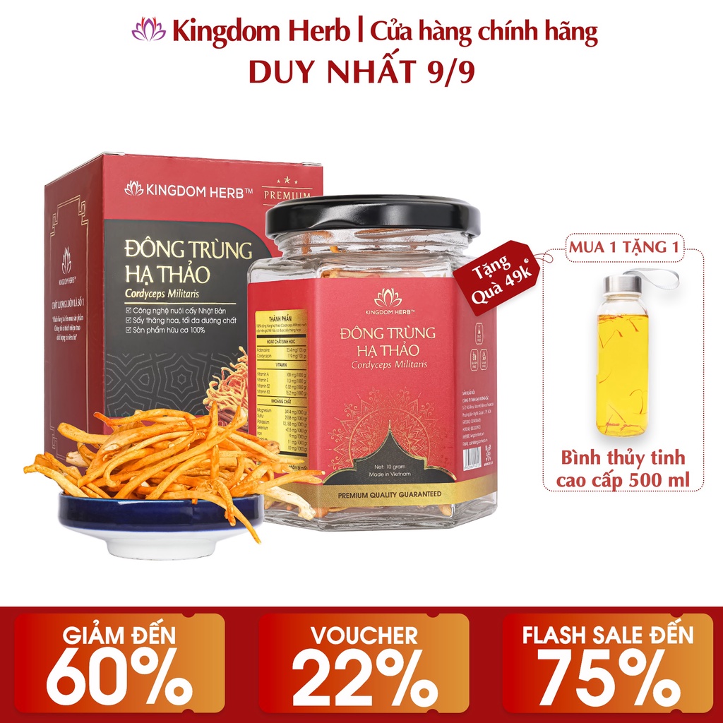 Đông trùng hạ thảo Kingdom Herb chính hãng loại thượng hạng sấy thăng hoa hộp 10g