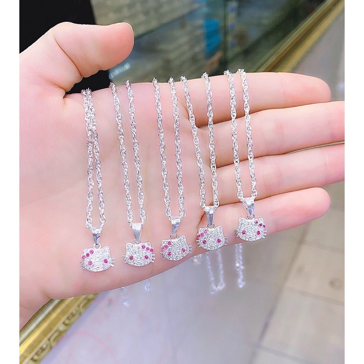 Dây chuyền bạc xinh xắn cho bé gái, Mèo Kitty đá chắc chắn cao cấp Minh Hằng Jewelry