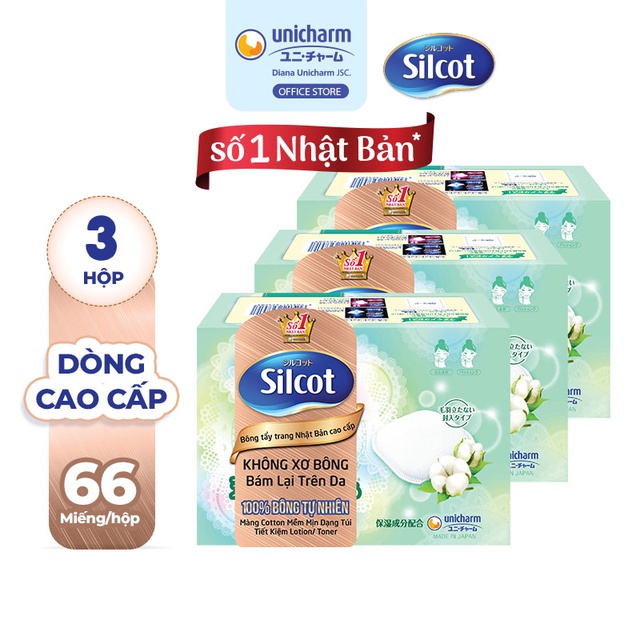 [Mã FMCGMALL giảm 8% đơn từ 250K] Bộ 3 hộp Bông trang điểm (bông tẩy trang) cao cấp Silcot Premium 66 miếng/hộp