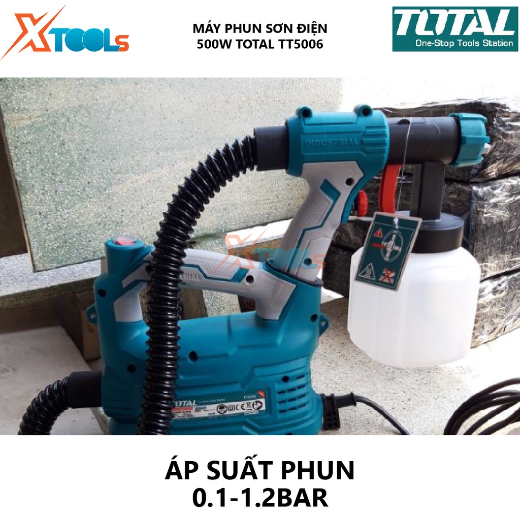 Máy phun sơn dùng điện TOTAL TT5006 súng phun sơn 220-240V~50-60Hz, Công suất 350 W, 0.1-0.2 Bar, 380ml/phút, 50DIN-s