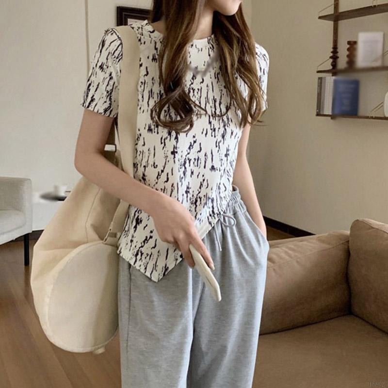 Áo Thun Tay Ngắn Cổ Tròn Nhuộm Màu Phong Cách Hàn Quốc Thời Trang Mùa Hè Cho Nữ