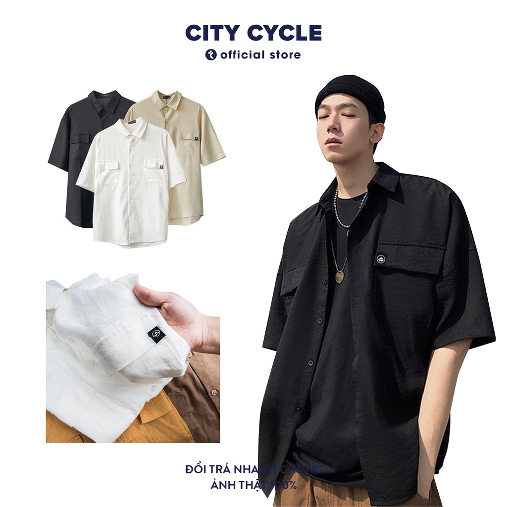 Áo sơ mi cộc tay đũi unisex City Cycle áo đũi nam nữ phong cách Hàn Quốc - Hàng mới về