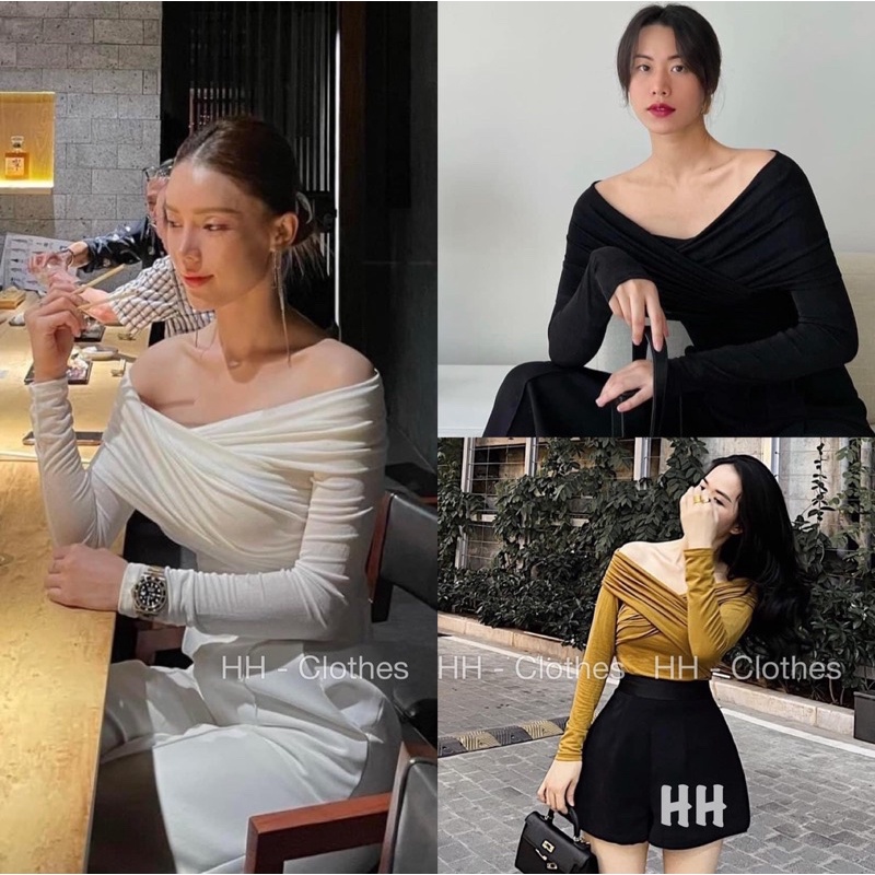 Áo trễ vai  chéo dài tay