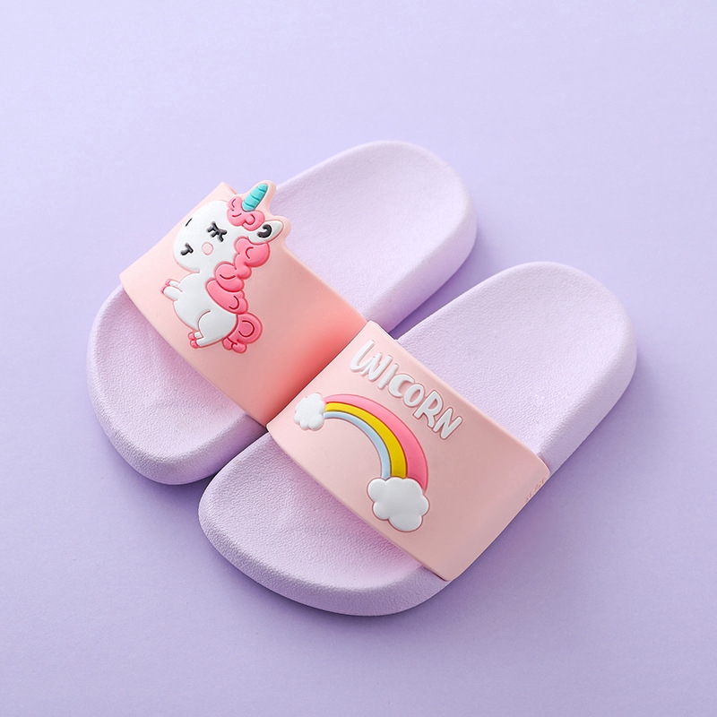 Size 18-41 Kids Cute Unicorn Cartoon Slippers Boy Girls Rainbow Pony Non-slip Slipper Homewear Shoes