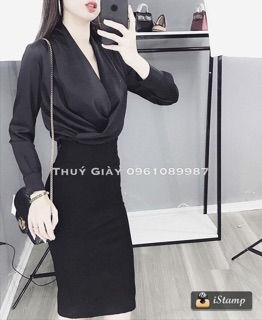 Áo sơ mi nữ lụa cổ V vạt chéo so hot