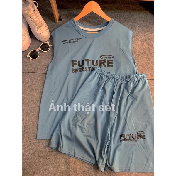 SUSQ005 Set áo tanktop phông quần đùi cộc xanh trắng đen Bộ áo ba lỗ không tay thun quần sooc short mặc nhà đẹp