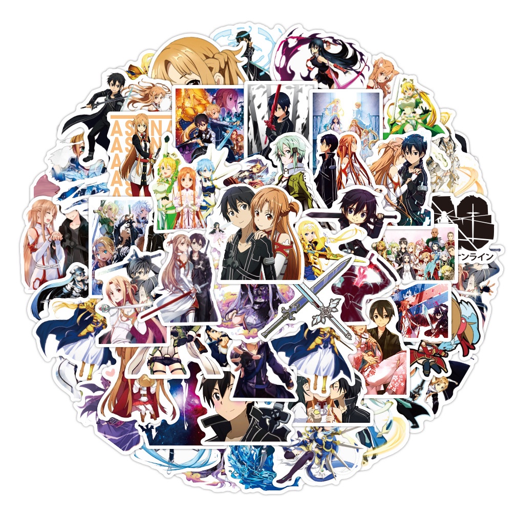Bộ 50 Miếng Dán Hình Anime Sword Art Online Chống Thấm Nước Trang Trí Vali/Laptop